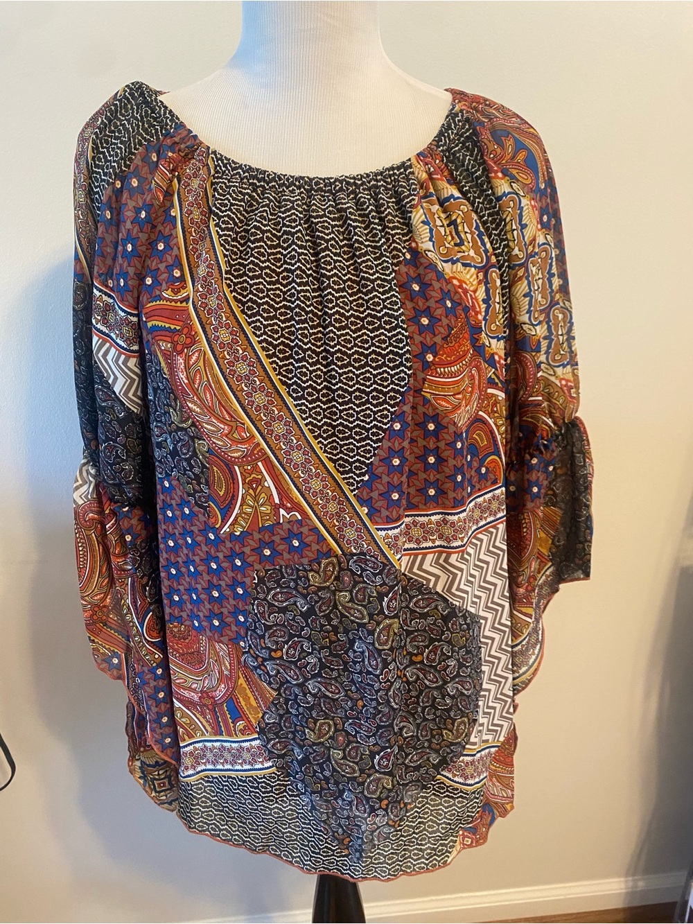 New Directions Multicolor Paisley Mixed Print Flutter Sleeve Blouse